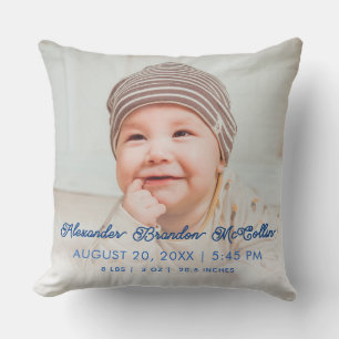 Baby boy Photo & BIRTH STATS Nursery Throw Pillow
