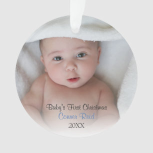Baby Boy Photo Blue Babys First Christmas Ornament
