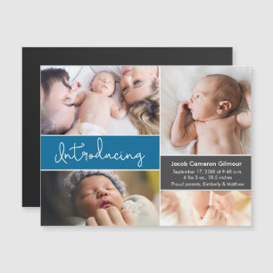 Baby Boy Photo Blue Birth Announcement