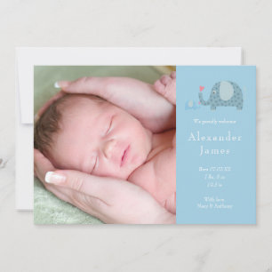 Baby Boy Photo Blue Polka Dot Elephants Birth Announcement