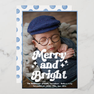Baby boy Photo Christmas Merry Bright Photo Birth Foil Holiday Card