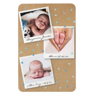 Baby Boy Photo Collage Birth Stats Announcement Magnet