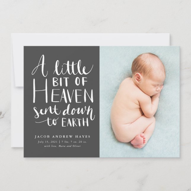 Baby Boy Photo Little Heaven Sent To Earth Birth Announcement (Front)
