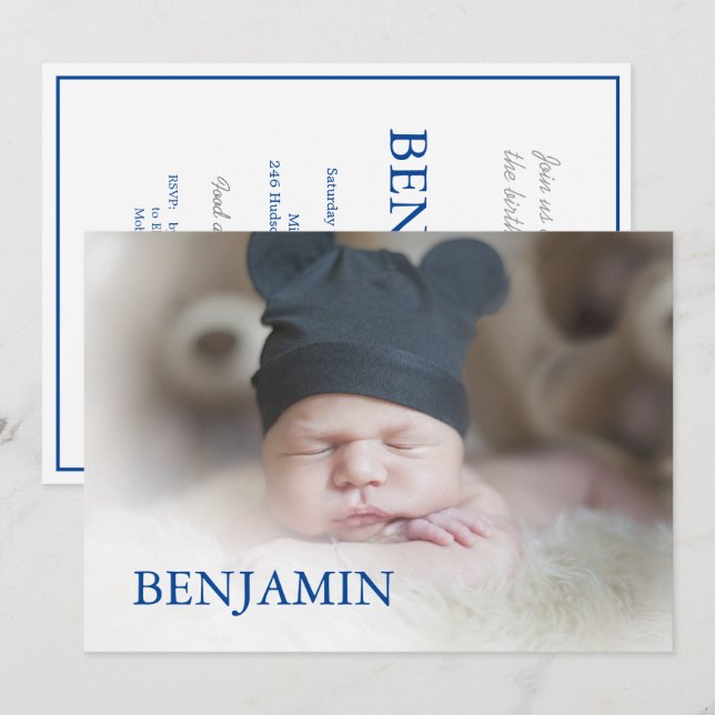 Baby Boy Photo Naming Celebration Invitation (Front/Back)