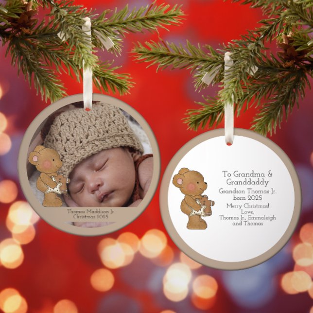 Baby Boy Photo Teddy Bear Grandparent Ornament (Creator Uploaded)