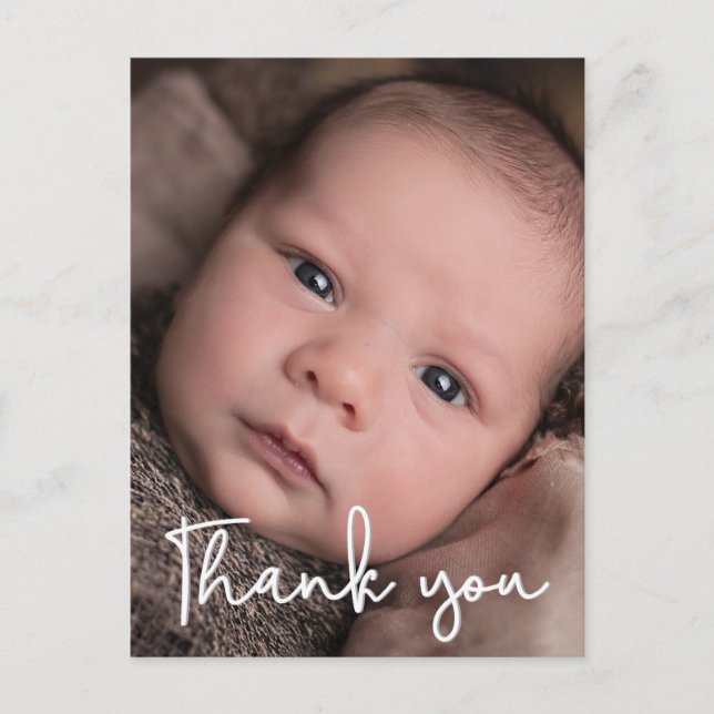Baby Boy photo Thank you Script Birth Postcard (Front)