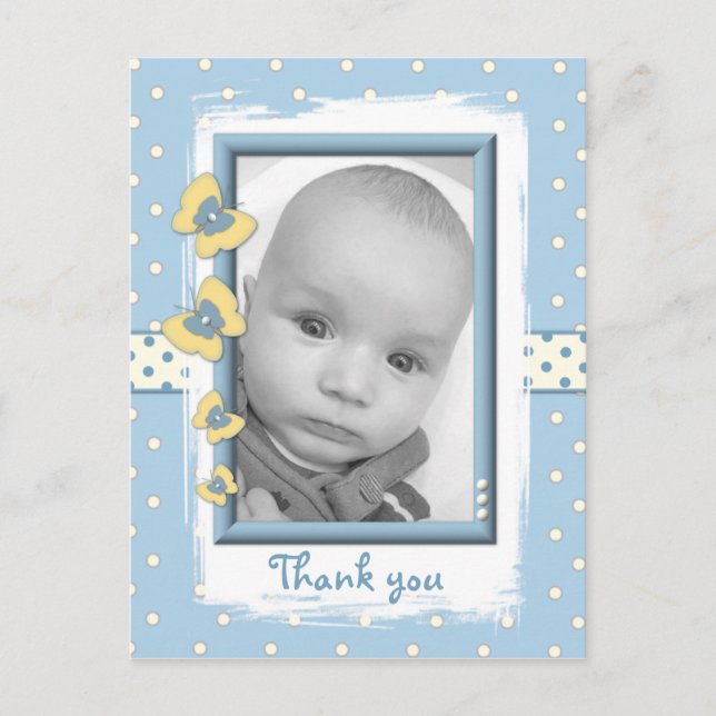Baby boy photo thanks for gift with butterflies postcard (Front)