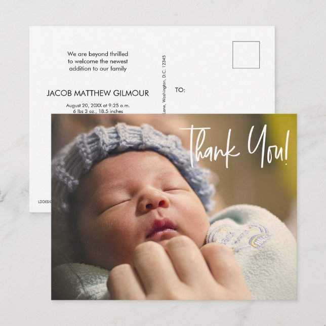 Baby Boy Photo Welcome baby shower thank you Postcard (Front/Back)