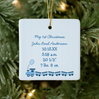 Baby Boy Photo with Birth Stats Ceramic Tree Decoration