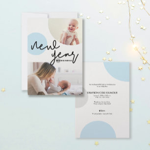 Baby boy photos New Year New Beginnings blue Announcement