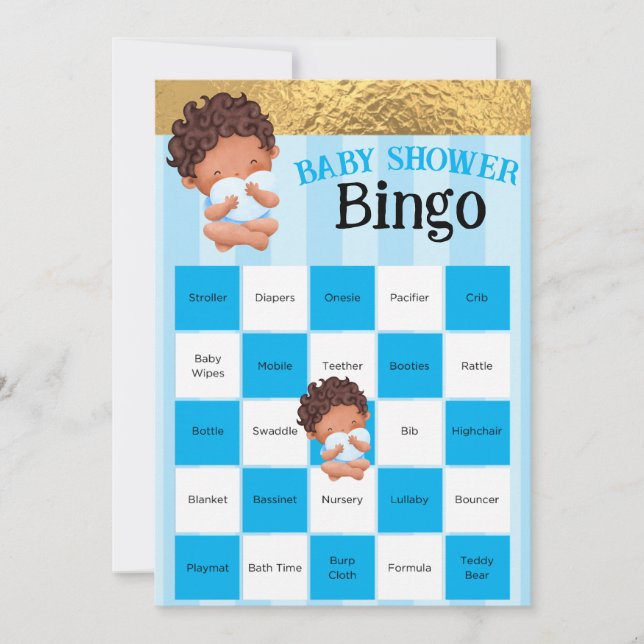 Baby Boy Pink And Gold Baby shower Bingo Game  (Front)