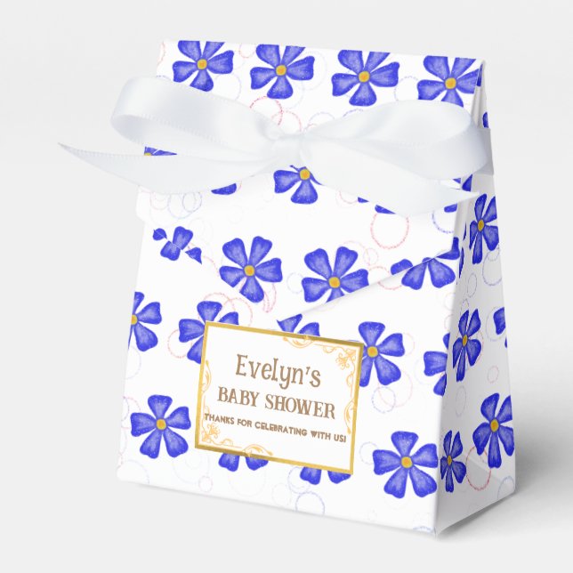 Baby Boy Pink Flowers Favour Box (Front Side)