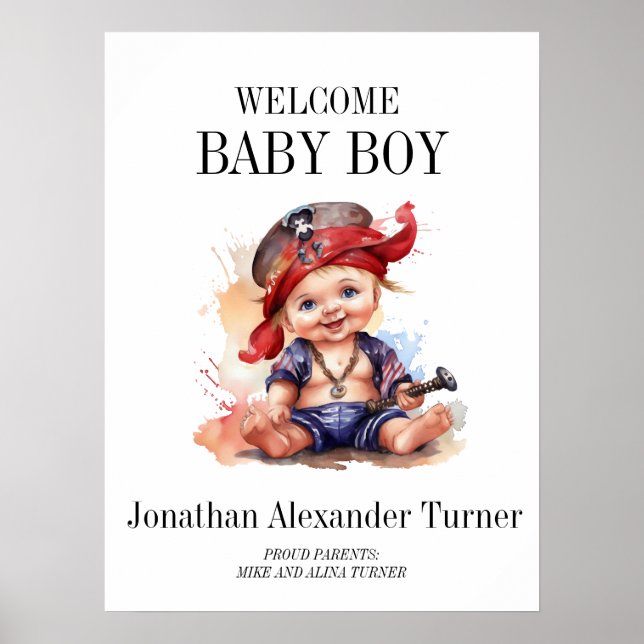 Baby Boy Pirate Welcome Hospital Door Poster (Front)