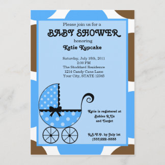 Baby Boy Polka Dot Stroller Baby Shower Invitation