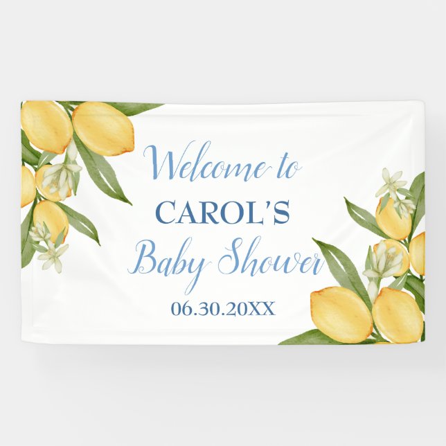 Baby Boy Positano Lemons Blue Baby Shower Backdrop Banner (Horizontal)