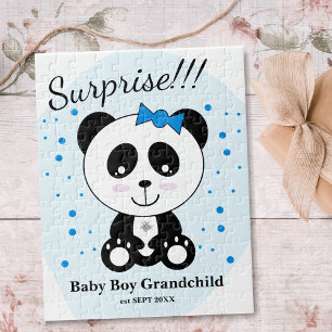 Baby Boy Pregnancy Announcement (Blue Panda) Jigsaw Puzzle