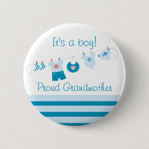 Baby Boy Proud Grandmother Blue Clothes Button