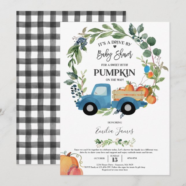 Baby Boy Pumpkin Truck Pumpkin Fall Baby Shower Invitation (Front/Back)
