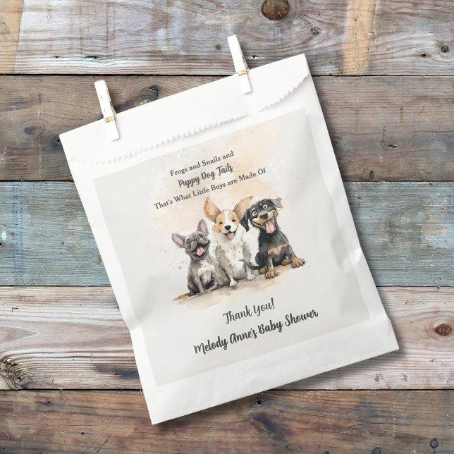 Baby Boy Puppy Dog Tails Baby Shower Favour Bags (Puppy Dog Tails Baby Boy Baby Shower with Watercolor Puppies, Shower Details.)