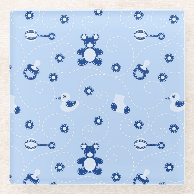 Baby-boy Quilt Pattern Glass Coaster (Front)