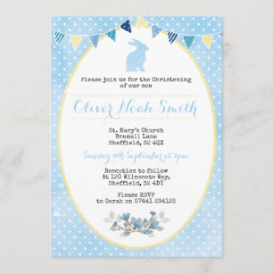 Baby Boy Rabbit Christening/Baptism Invitation