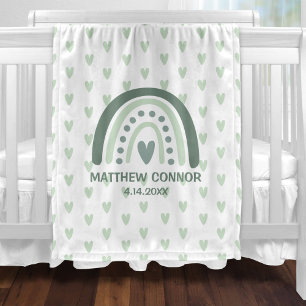 Baby Boy Rainbow and Hearts Personalized Fleece Blanket