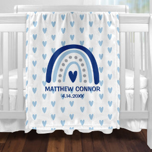 Baby Boy Rainbow and Hearts Personalized Fleece Blanket