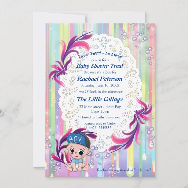 Baby Boy rainbow Bubbles & Unicorns Baby Shower Thank You Card (Front)