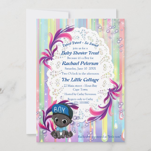 Baby Boy rainbow Bubbles & Unicorns Baby Shower Thank You Card (Front)