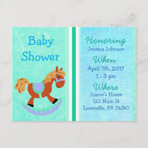 Baby Boy Rocking Horse Blue Baby Shower Invitation