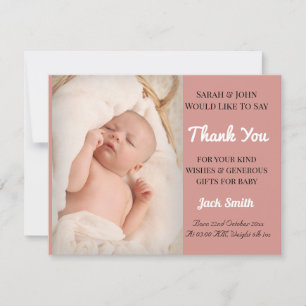 Baby Boy Rose Gold Birth Announcement Thank You