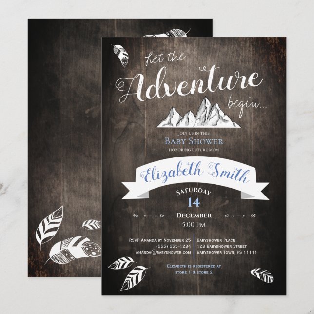Baby boy Rustic adventure babyshower Invitation (Front/Back)