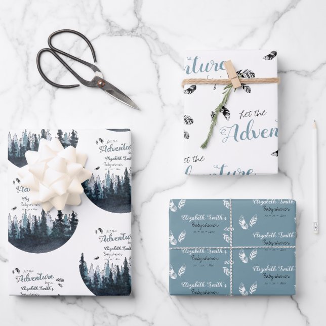 Baby boy Rustic adventure babyshower Wrapping Paper Sheet (Front)