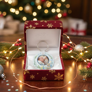 Baby Boy’s First Christmas Personalized Name Photo Key Ring