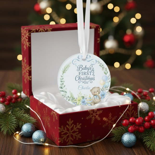 Baby Boy’s First Christmas Personalized Name Photo Ornament (Creator Uploaded)