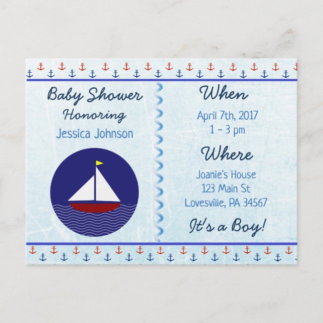 Baby Boy Sailboat Blue Baby Shower Invitation (Front)