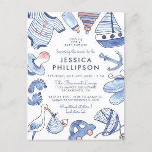 Baby Boy Sailor   Cute Blue Nautical Baby Shower Invitation Postcard