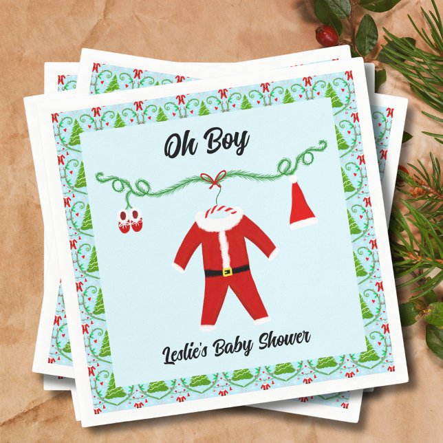 Baby Boy Santa Outfit Baby Shower Napkin (Creator Uploaded)