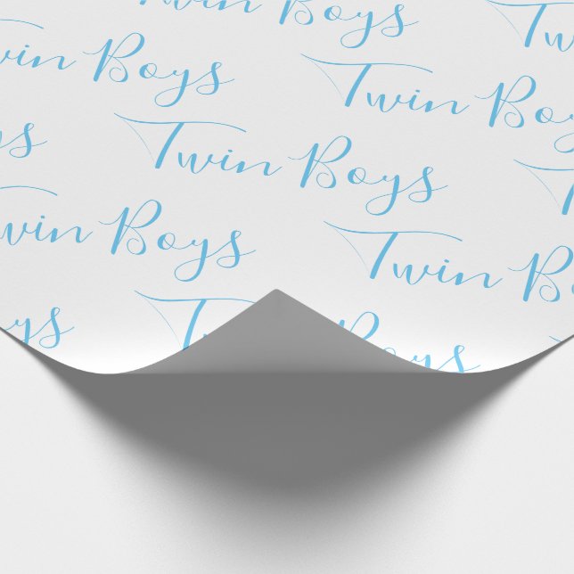 Baby Boy Script Blue Twin Boys Baby Wrapping Paper (Corner)