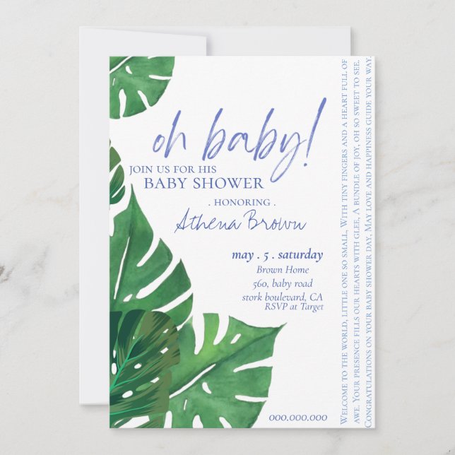 Baby Boy, Script Quote Tropical Floral Baby Shower Invitation (Front)