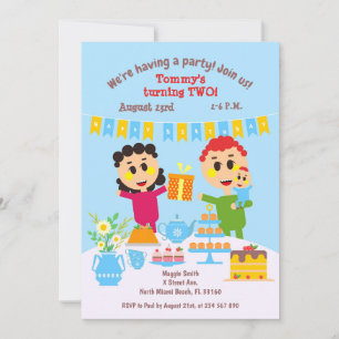 Baby boy second birthday sweet cake invitation