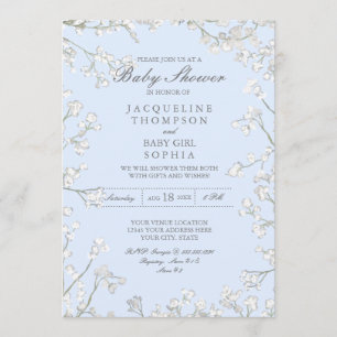 Baby Boy Shower Babys Breath Blue Floral Wreath Invitation