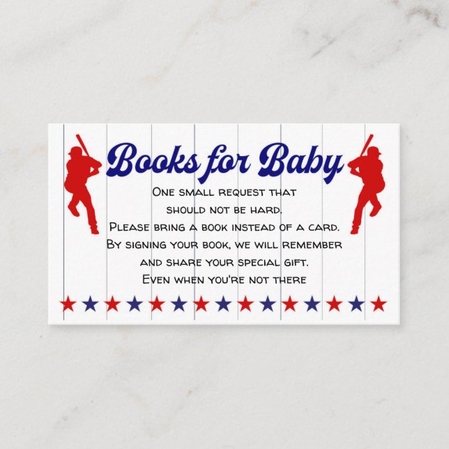 Baby Boy Shower, Baseball, Books for baby Enclosure Card (Front)
