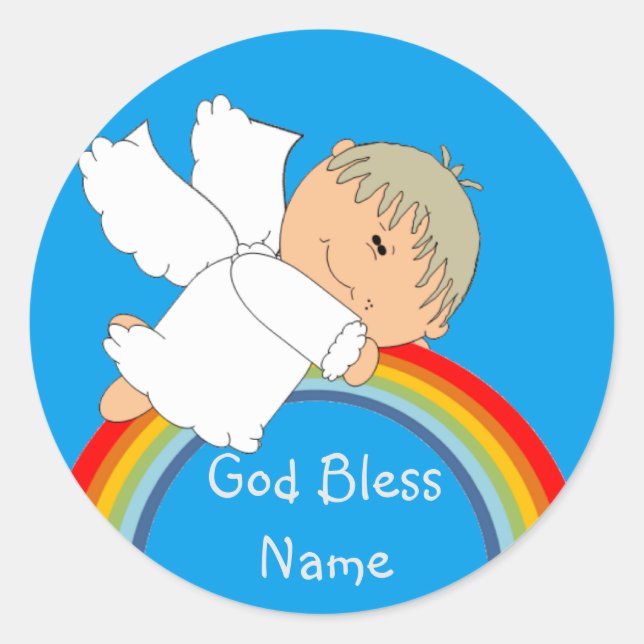 Baby Boy Shower Birthday Party Cute Angel Classic Round Sticker (Front)