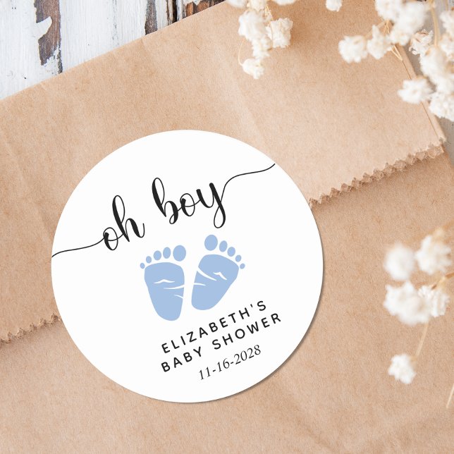 Baby Boy Shower Blue Feet Classic Round Sticker (Creator Uploaded)