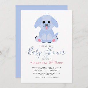 Baby Boy Shower Blue Personalised Puppy Invitation