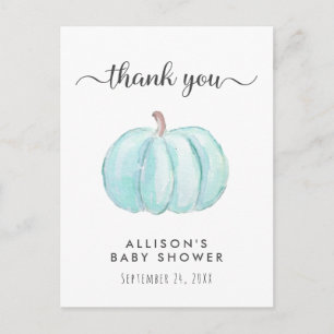 Baby Boy Shower Blue Pumpkin Thank You Postcard