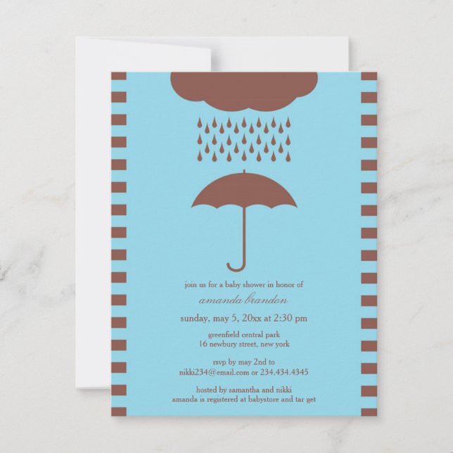 Baby Boy Shower Blue Umbrella Invitation (Front)