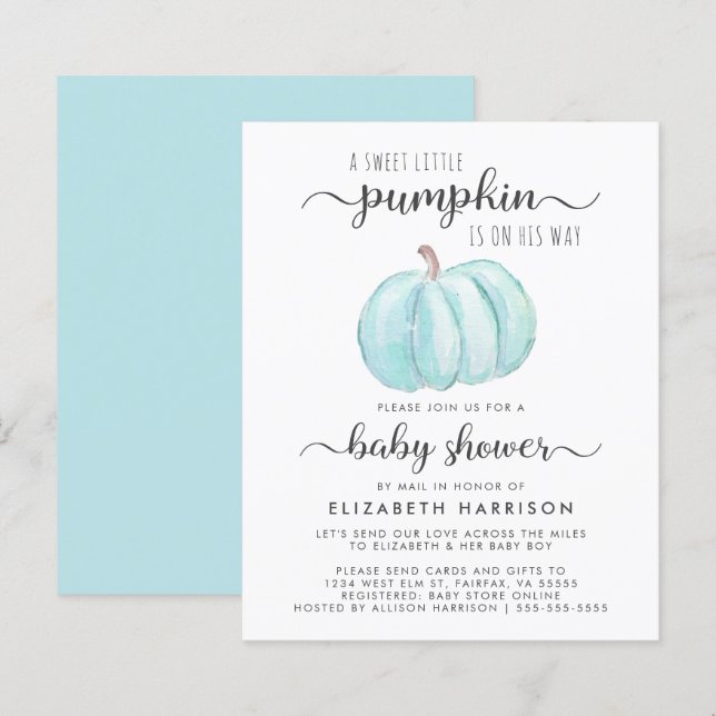 Baby Boy Shower By Mail Blue Pumpkin Invitation (Front/Back)