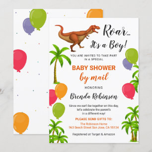 Baby Boy Shower By Mail Roar Jungle Dinosaur Invitation